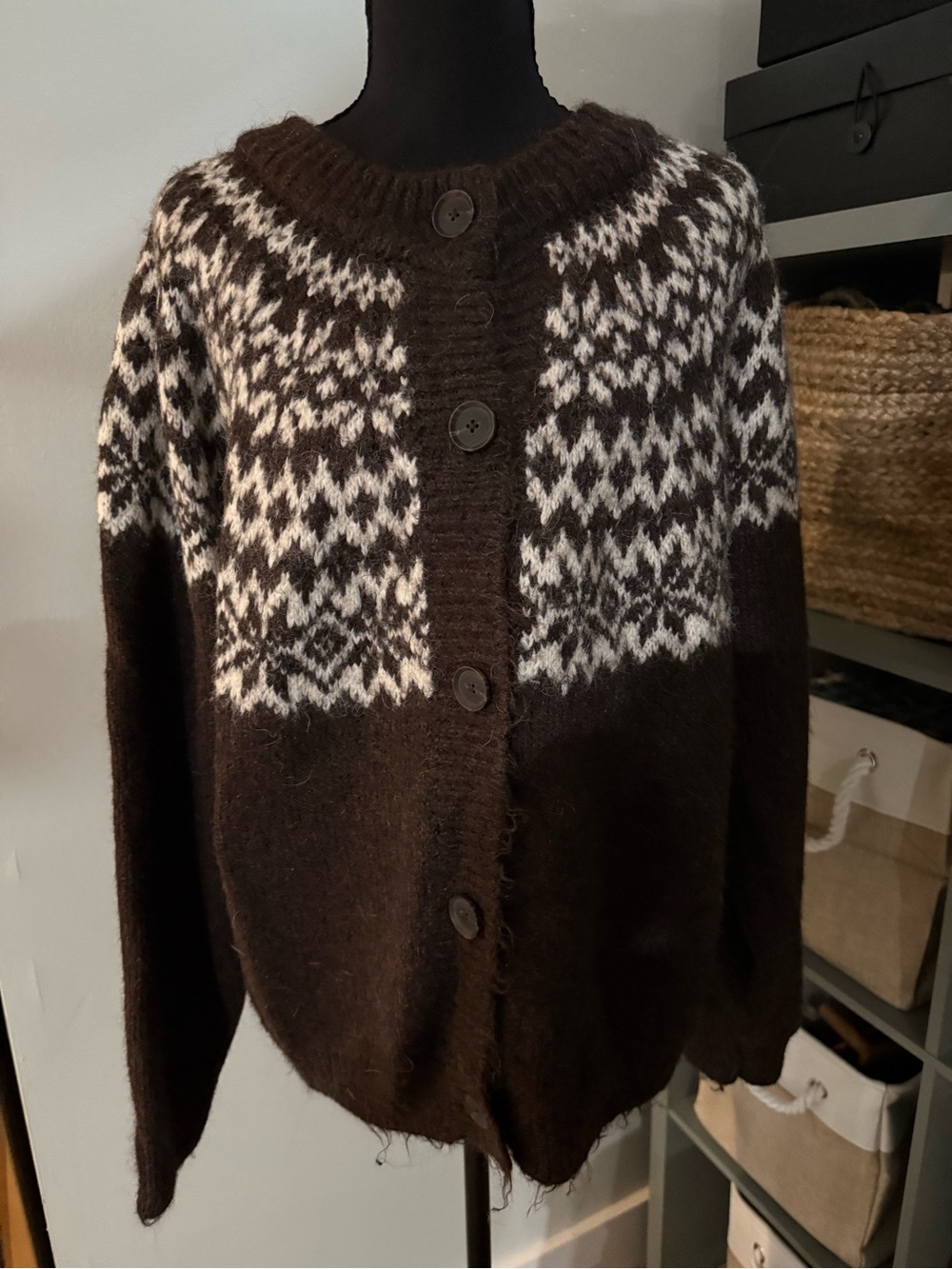 Women’s Gap Brown and White Nordic Button-Up Cardigan size XL